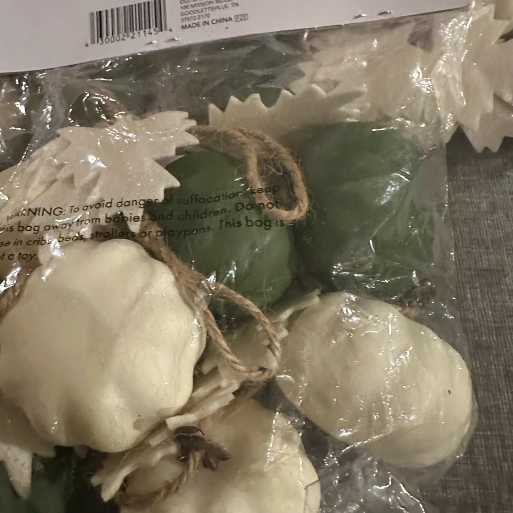 3 Sets of Pumpkin Garland with leaves 6 feet each White & Green Fall Decor NEW